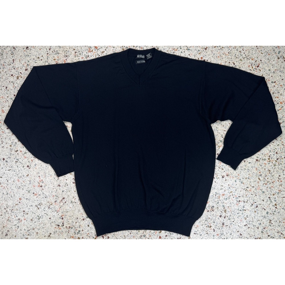 111 State Made In Italy Men's‎ Black 100% Wool Sweater Size LT
